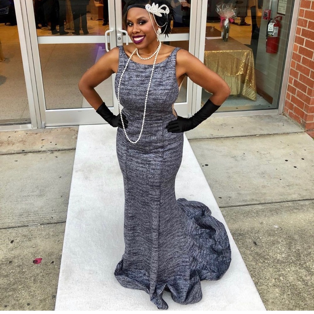 Jovani Grey Glitter formal gown